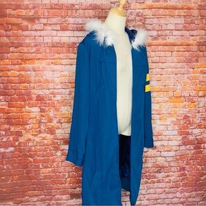 Vintage Handmade Blue and Yellow fur Hood Cosplay Festival Open Front Ja…